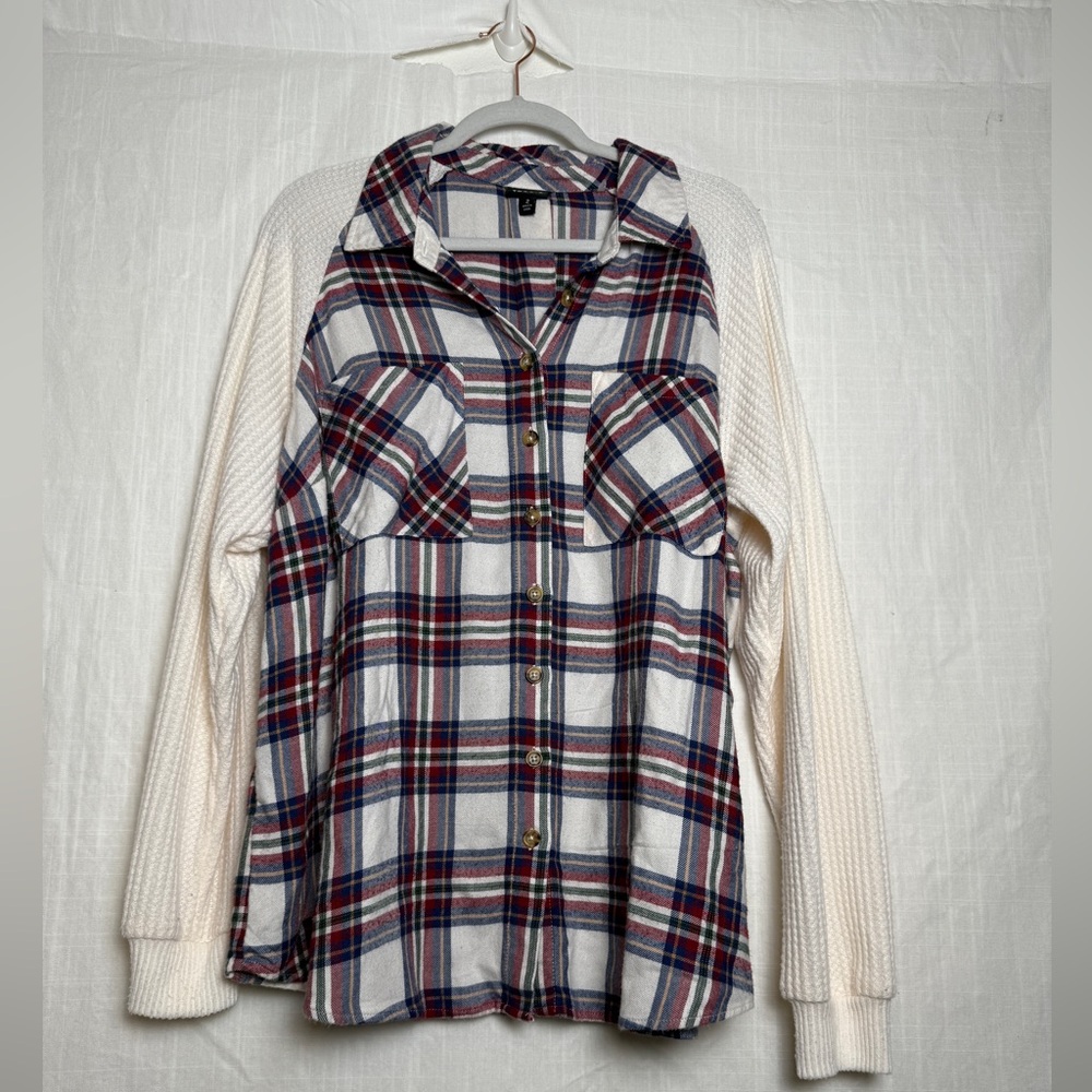 Torrid Size 2 Women Shirt Button Long Thermal Sleeve Collared Plaid Red